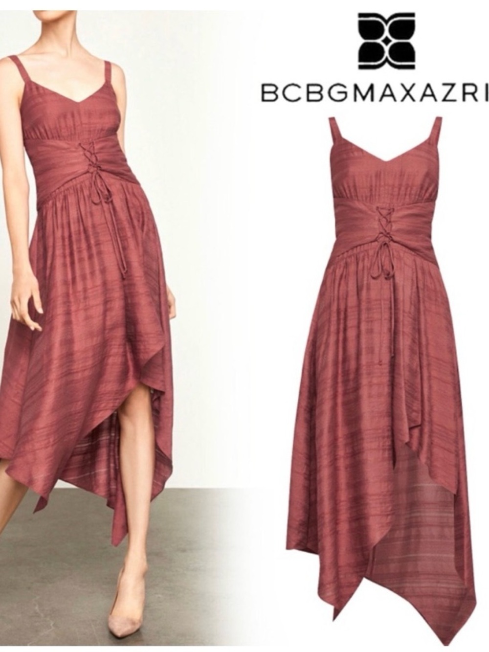BCBGMaxAzria Deep Terra Cotta Asymmetrical Dress
